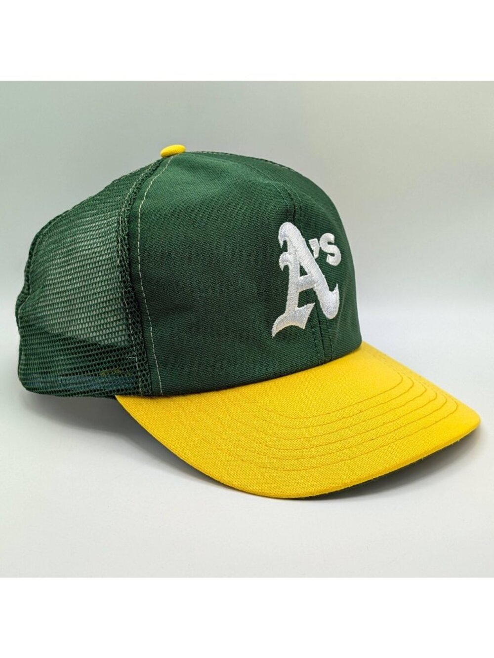 Oakland A's Athletics Trucker Mesh Cap Hat Snapback Vintage 80s Green Yellow